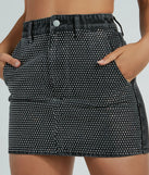 Edgy Era Rhinestone Denim Mini Skirt