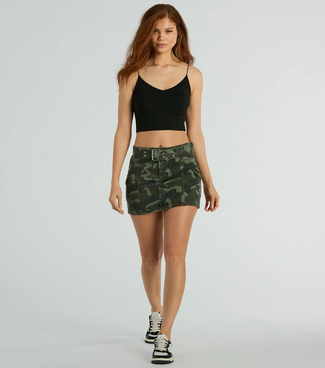 ミニスカート AMI Women Mini Skirts FSK266AC0014 ASH GREEN Cadet Girlie Mid-Rise Belt Camouflage Cargo Mini Skirt | Windsor