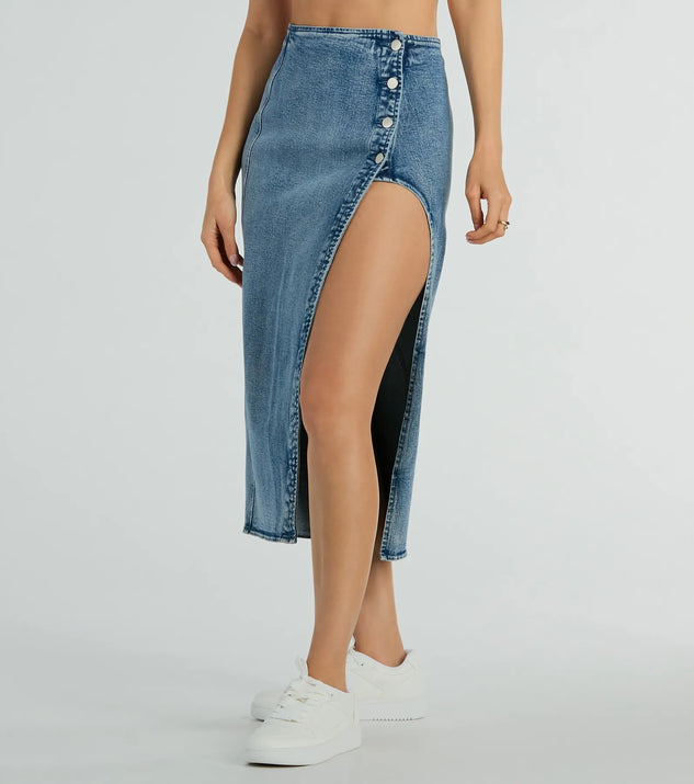 Fab Style Icon High Slit Denim Midi Skirt | Windsor