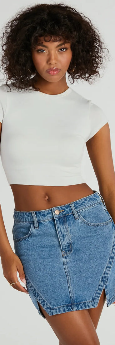 Playfully Perfect High Rise Slit Mini Denim Skirt