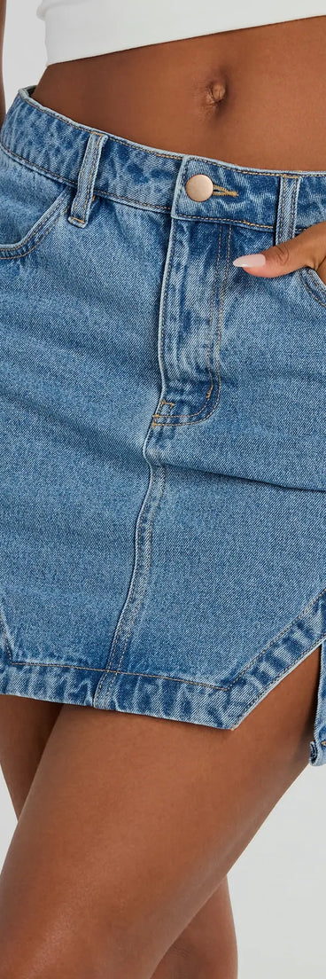 Playfully Perfect High Rise Slit Mini Denim Skirt