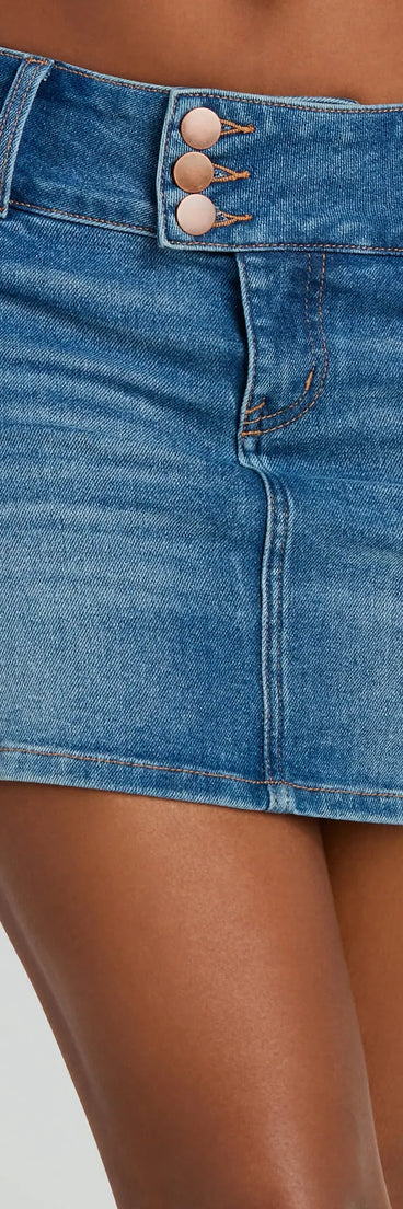 Create bold, fashion-forward looks for spring or summer with the Always A Classic Mid-Rise Denim Mini Skirt in medium denim wash, a must-have piece from Windsor’s collection of stylish bottoms for women.
