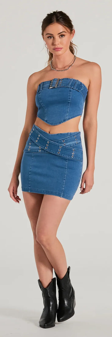 Daily Vibe Cross Belted Denim Mini Skirt
