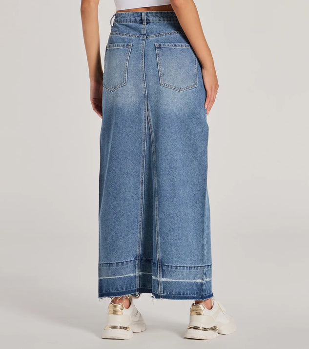 Coolest Vibe High Slit Denim Maxi Skirt | Windsor