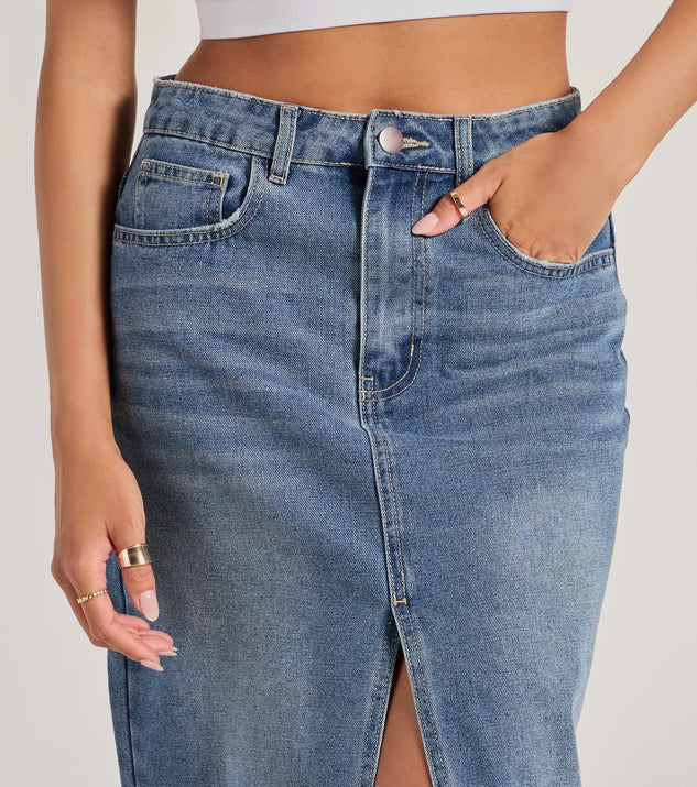 Coolest Vibe High Slit Denim Maxi Skirt | Windsor