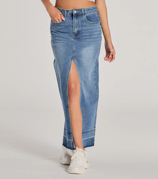 Coolest Vibe High Slit Denim Maxi Skirt | Windsor Coolest Vibe High Slit Denim Maxi Skirt | Windsor