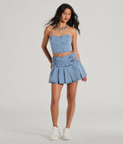 Flirty Duo High-Rise Buckle Pleated Denim Mini Skirt