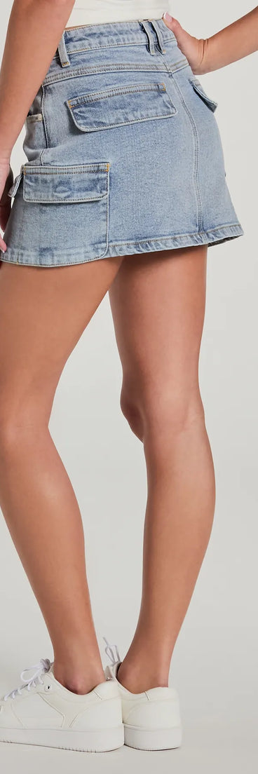 Cargo Darling High-Rise Denim Mini Skirt