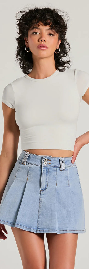 Exceptional Darling High-Rise Pleat Denim Mini Skirt
