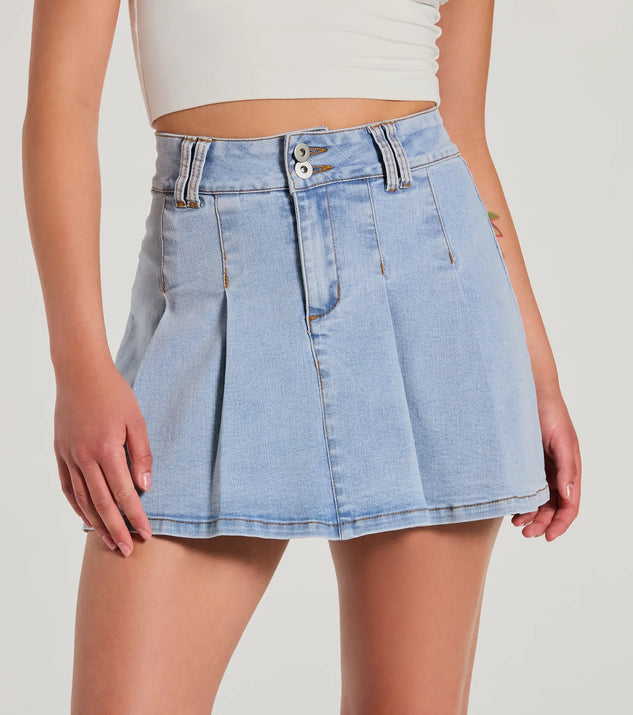 Exceptional Darling High-Rise Pleat Denim Mini Skirt | Windsor