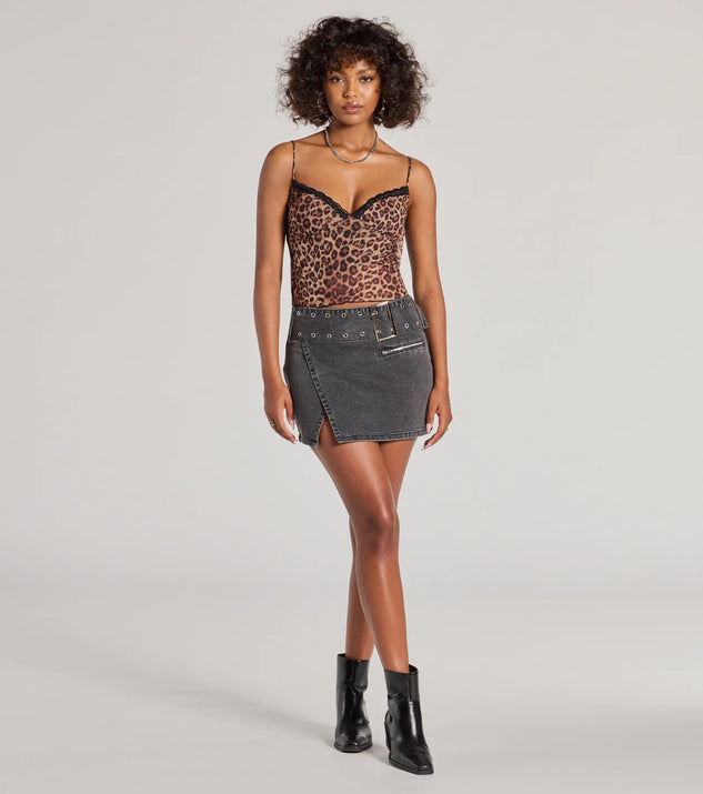 Edgy Belted Denim Wrap Mini Skirt | Windsor