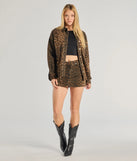 Effortlessly create party outfits or vacation-ready looks with the Feeling Fierce Leopard Print Denim Mini Skirt, one part of a versatile women's leopard print matching set perfect for quick and easy outfit combinations from layering chic outfits to transitioning your look seamlessly.
