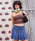 Create bold, fashion-forward looks for spring or summer with the Treat Yourself Mid-Rise Pleated Denim Mini Skirt in denim blue, a must-have piece from Windsor’s collection of stylish bottoms for women.