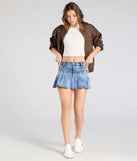 Create bold, fashion-forward looks for spring or summer with the So Perfect Mid-Rise Pleated Denim Mini Skirt in denim blue, a must-have piece from Windsor’s collection of stylish bottoms for women.