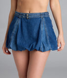 The Definite Charmer Mid-Rise Belted Denim Bubble Skirt in dark denim wash brings edge and energy to your vibe, ready to elevate any festival look or concert outfit.