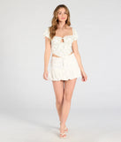 With a flattering fit and cool-girl edge, the Small Town Girl Mid-Rise Bubble Denim Mini Skirt in white is the perfect denim skirt to dress up or down for all your summer plans.