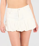 Pair the Small Town Girl Mid-Rise Bubble Denim Mini Skirt with your favorite crop or bodysuit for effortless warm-weather looks with on-trend white skirts that speak your style.