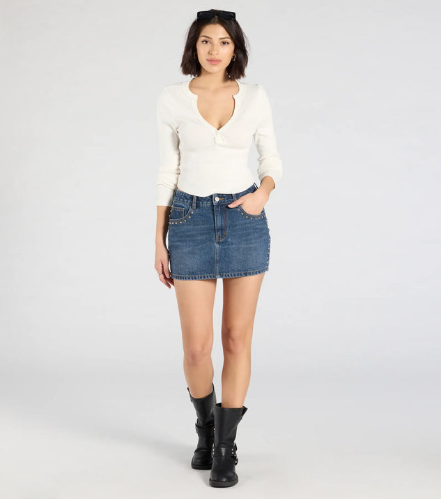 Tell Me About It Stud Mid Rise Denim Mini Skirt | Windsor