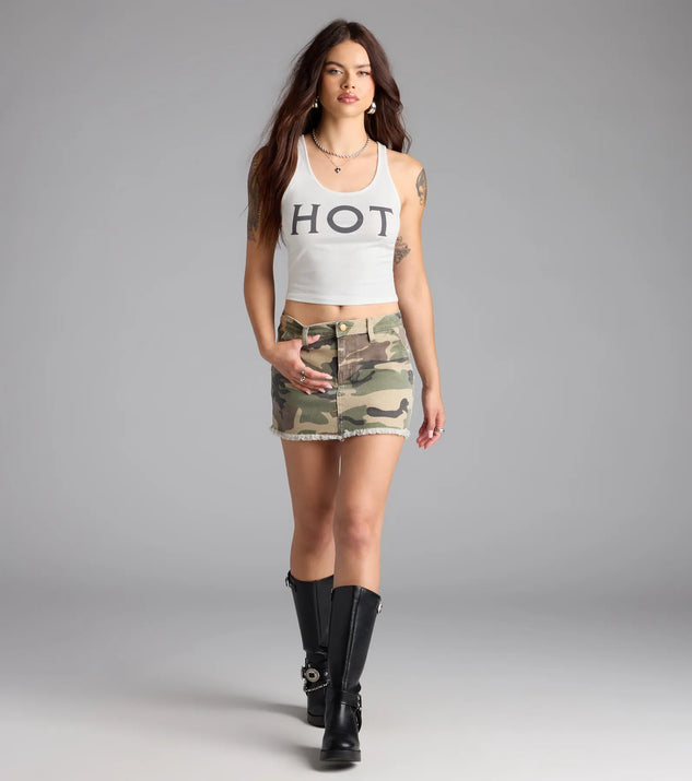 Perfect for weekend hangs, late-night pics, and everything in between, the Cool In Camo Mid-Rise Denim Skirt in olive green brings that cool-girl vibe to any fit check.