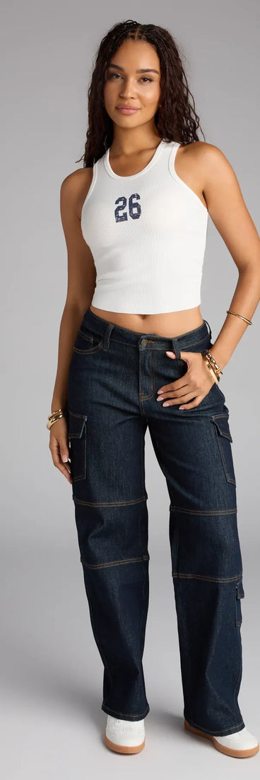 Utility Chic Mid-Rise Cargo Denim Jeans