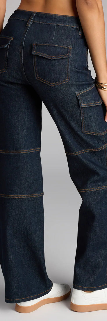 Utility Chic Mid-Rise Cargo Denim Jeans