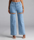 Elevate summer looks with the So Obsessed Rhinestone Cutout Straight Leg Denim Jeans, a sleek pair of light blue jeans designed for comfort, shape, and style.