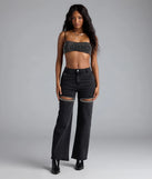 So Obsessed Rhinestone Cutout Straight Leg Denim Jeans