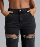 So Obsessed Rhinestone Cutout Straight Leg Denim Jeans