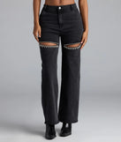 So Obsessed Rhinestone Cutout Straight Leg Denim Jeans