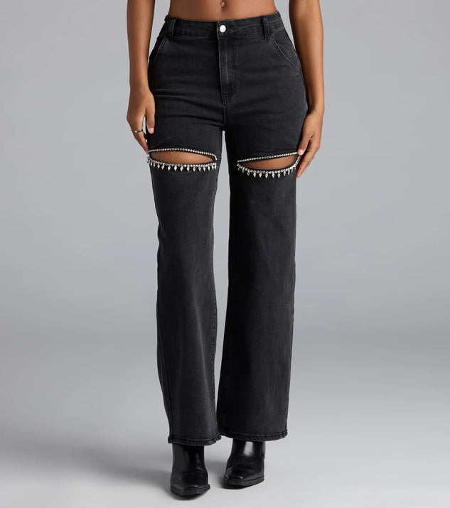 So Obsessed Rhinestone Cutout Straight Leg Denim Jeans | Windsor