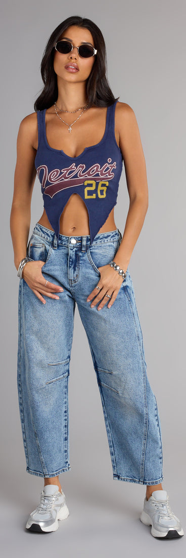 Style up your rotation with the Chill Vibes Mid-Rise Barrel Jeans, trendy jeans made to anchor every outfit with attitude and ease.