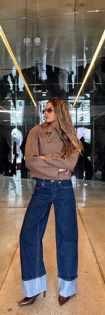 High Roll Mid-Rise Straight Leg Denim Jeans