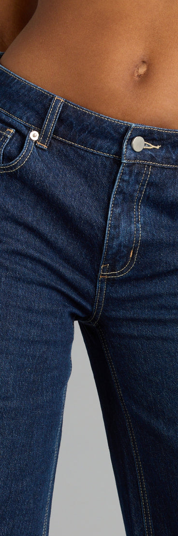 High Roll Mid-Rise Straight Leg Denim Jeans