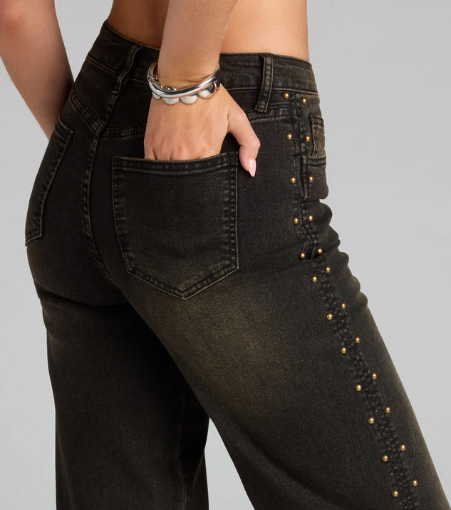 Studded and Snatched Straight Leg Denim Jeans | Windsor