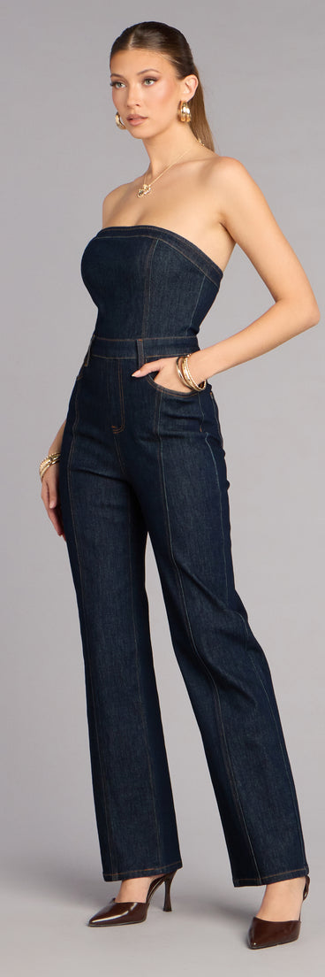 Polished Fit Denim Jumpsuit
