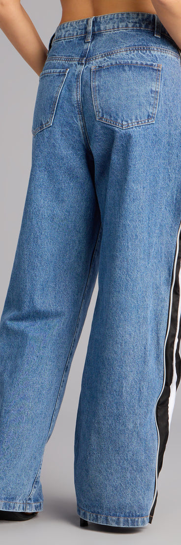This medium denim wash piece brings trend-right energy to the Street Circuit High-Rise Wide Leg Denim Jeans, perfect for fall outfits that stand out.