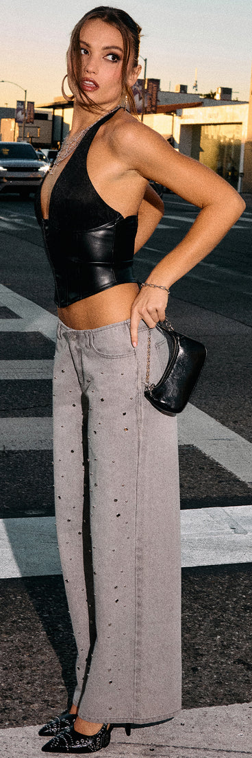 Off Duty Edge Studded Grommet Low-Rise Denim Jeans