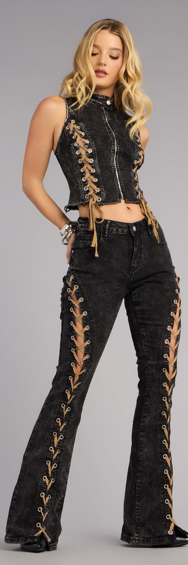 Desert Nights Lace-Up Flare Denim Pants
