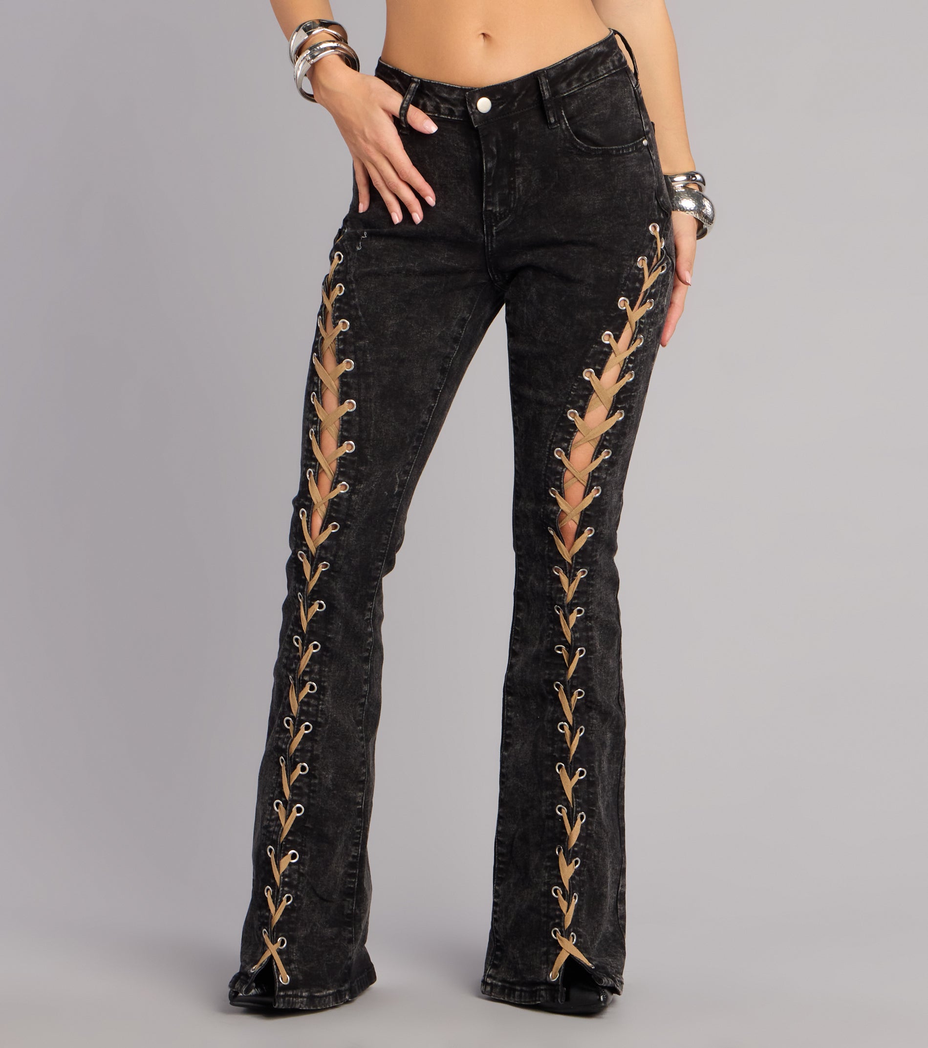 Desert Nights Lace-Up Flare Denim Pants | Windsor