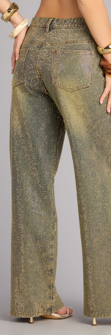 Glam Moment Rhinestone Denim Straight-Leg Jeans