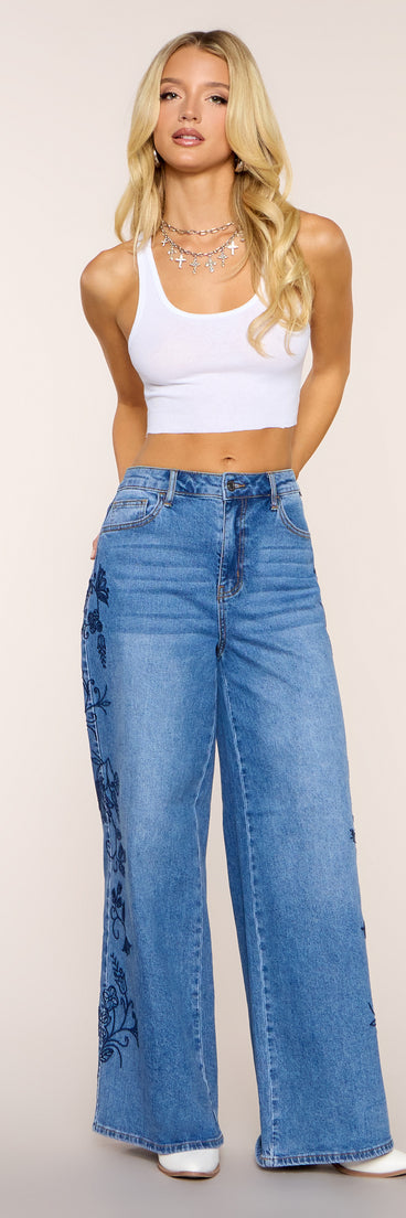 Daydream Stitch Wide-Leg Denim Jeans