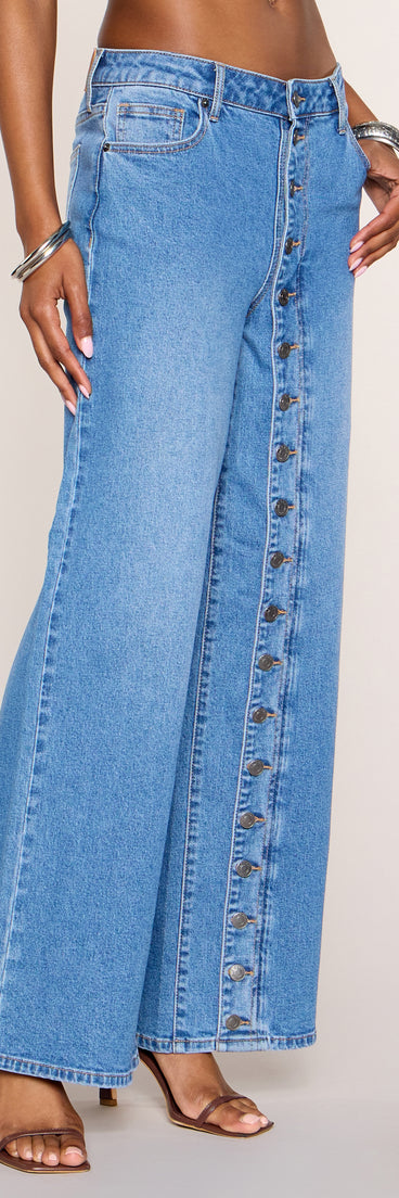 All Fastened Button Up Wide-Leg Jeans
