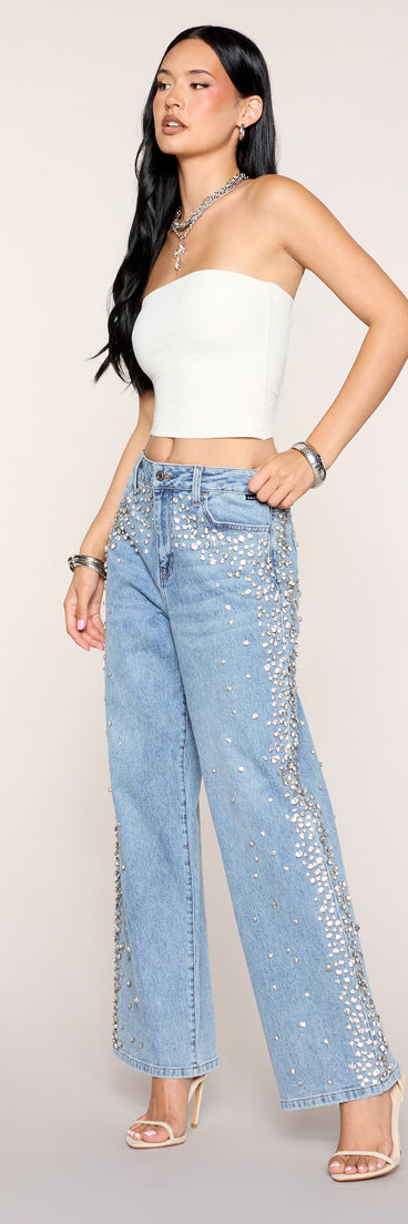 Gem Route Rhinestone Wide-Leg Jeans
