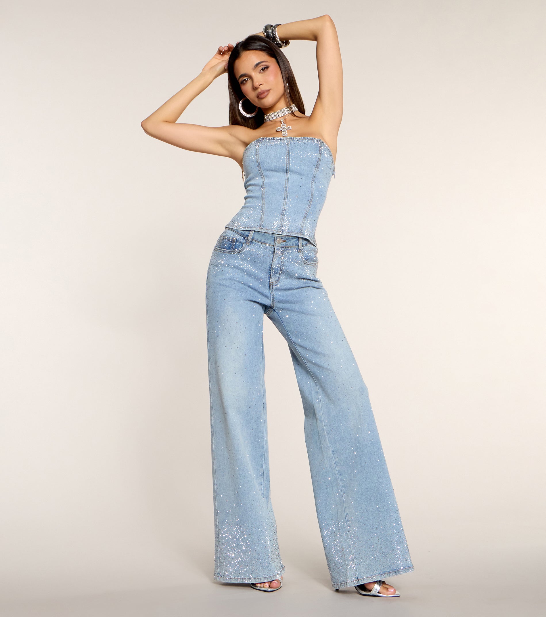 Catch the Flash Rhinestone Wide Leg Jeans | Windsor
