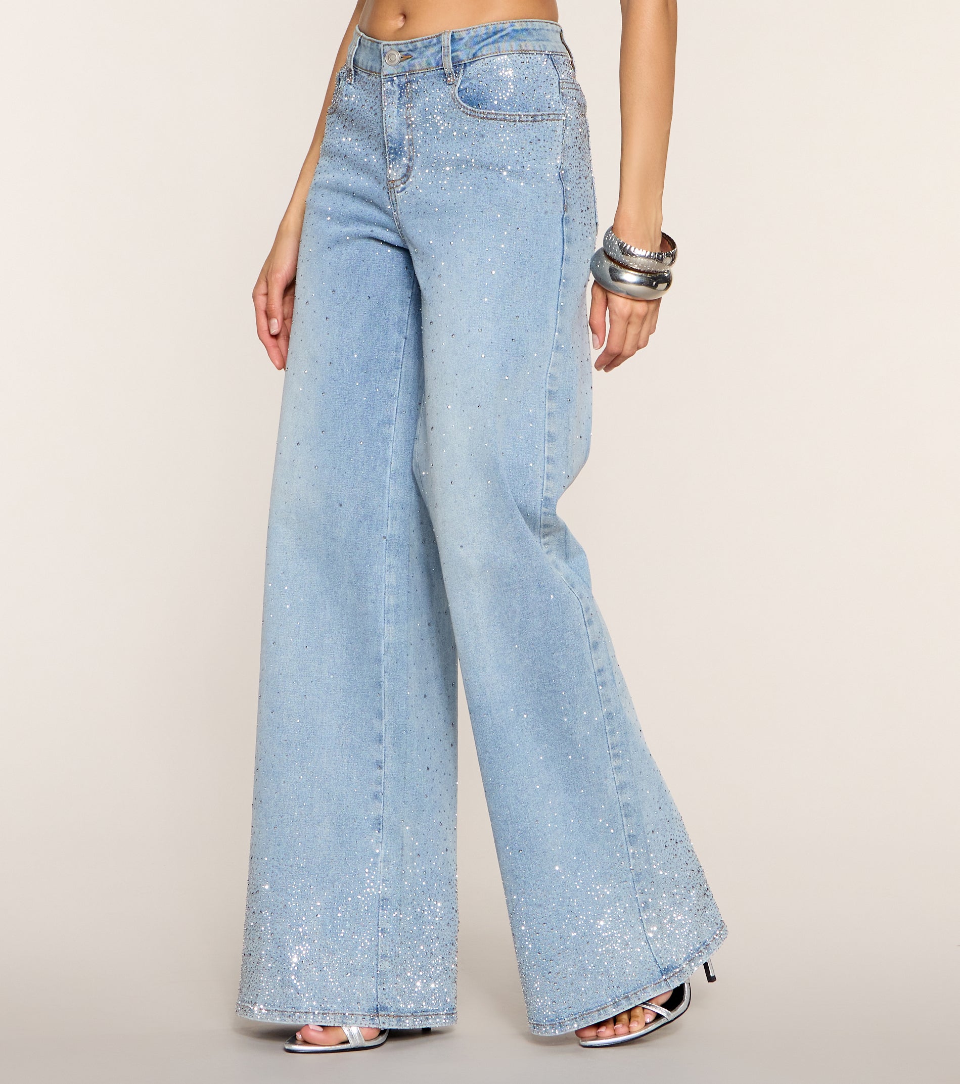 Catch the Flash Rhinestone Wide Leg Jeans | Windsor