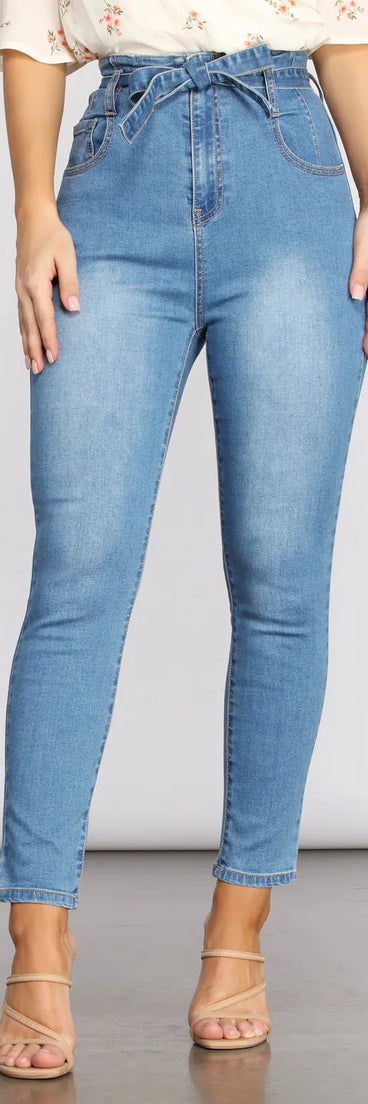 High Rise Tie Waist Skinny Crop Jeans