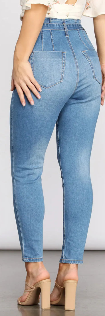 High Rise Tie Waist Skinny Crop Jeans