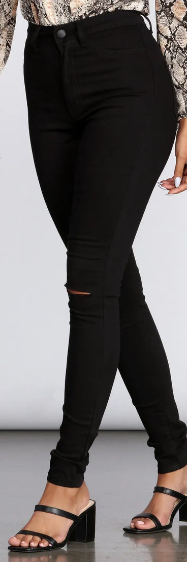 High Rise Slit Skinny Jeans