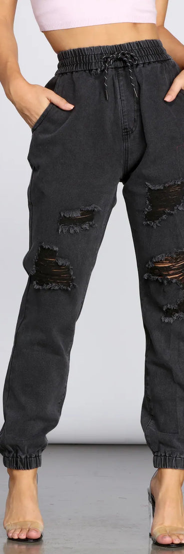 Distressed Denim Joggers