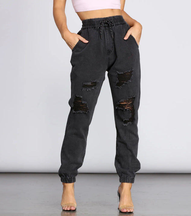 Distressed Denim Joggers